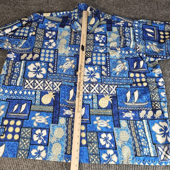 Rima Shirt Mens 2XL Blue Hawaiian Aloha Button Front Short Sleeve Tropical - Picture 9 of 12